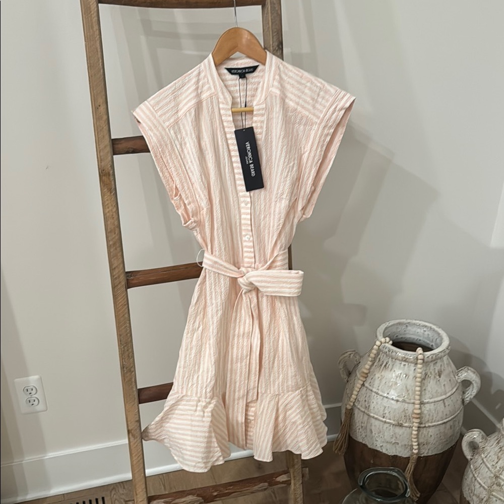 Veronica Beard Pink & White Striped Women's Dress